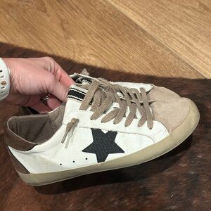 White and Tan Sneakers with Black Star